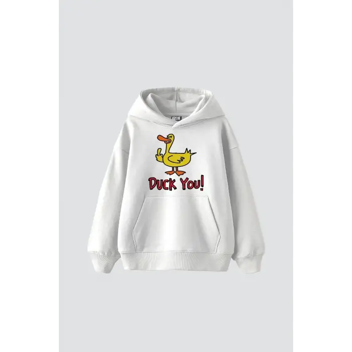 Duck You Baskılı Oversize Unisex Premium Beyaz