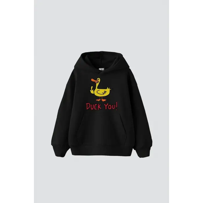 Duck You Baskılı Oversize Unisex Premium Siyah