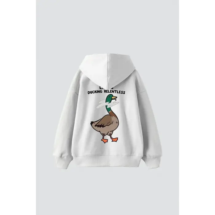 Ducking Relentless Baskılı Oversize Unisex Premium Beyaz