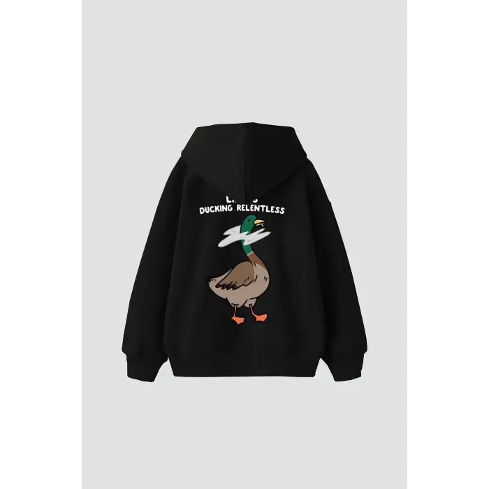 Ducking Relentless Baskılı Oversize Unisex Premium Siyah