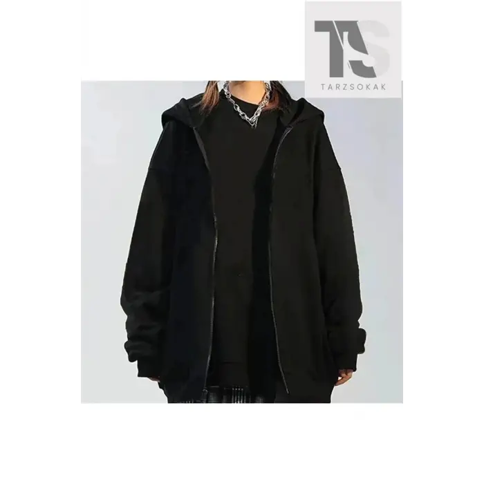 Düz Siyah Unisex Oversize