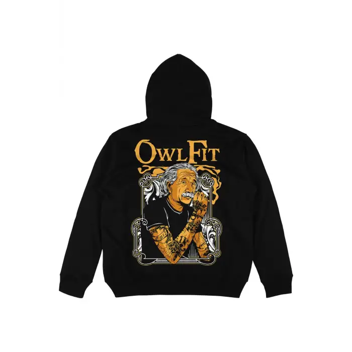 Einstein Siyah Oversize Unisex Kapüşonlu Sweatshirt Hoodie