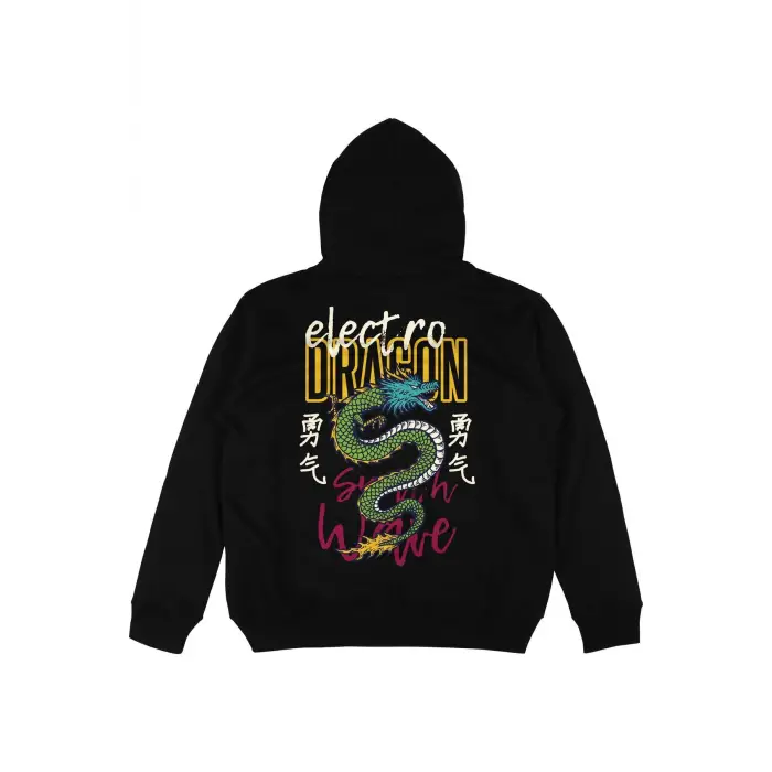 Electro Siyah Oversize Unisex Kapüşonlu Sweatshirt Hoodie