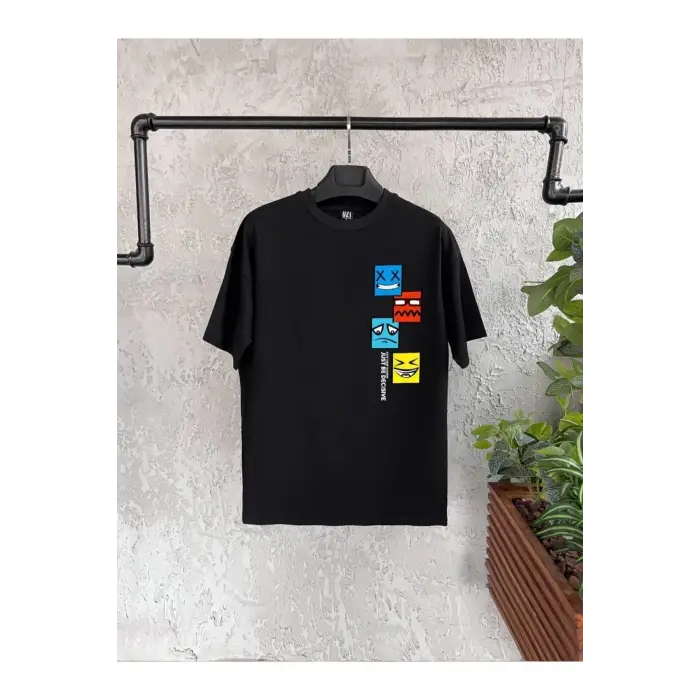 Emoji Baskılı Siyah Erkek