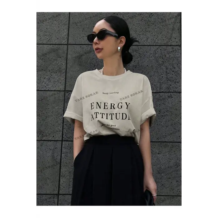 Energy Baskılı Oversize Kalıp Unisex T-shirt