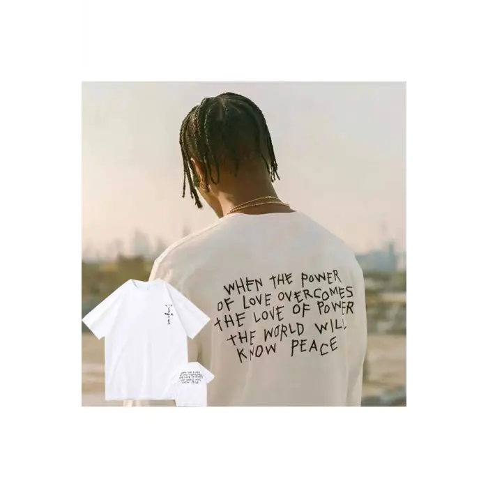 Erkek Beyaz Cactus Jack Baskılı Oversize Bisiklet Yaka Tshirt