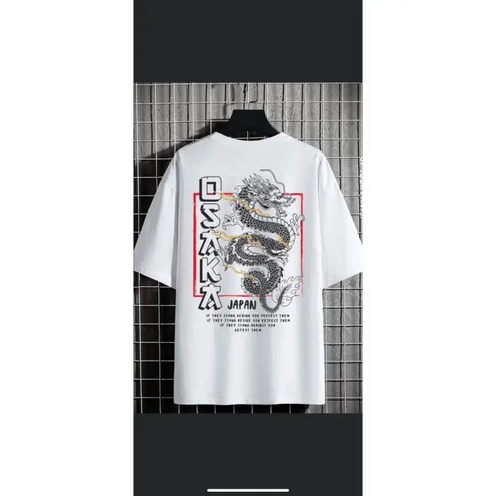 Erkek Beyaz Osaka Oversize Bisiklet Yaka Tshirt