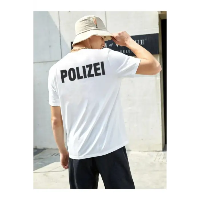 Erkek Beyaz Polizei Tshirt