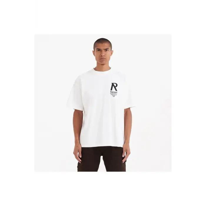 Erkek Beyaz Represent Baskılı Bisiklet Yaka Tshirt