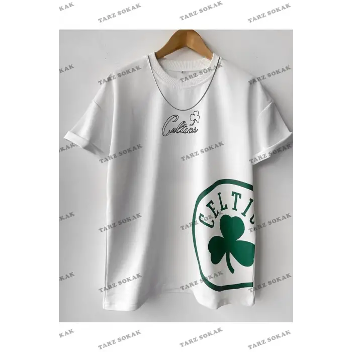Erkek Celtic Baskılı Pamuklu Bisiklet Yaka Kısa Kollu Oversize