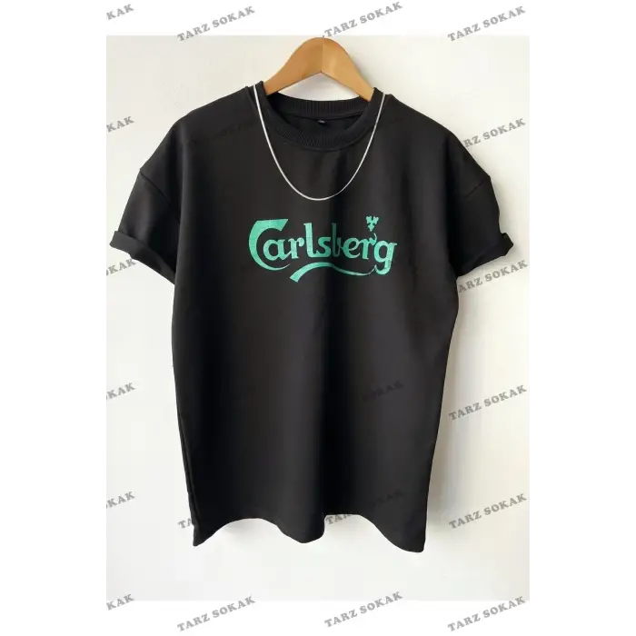 Erkek Oversize Calsberg Baskılı Bisiklet Yaka