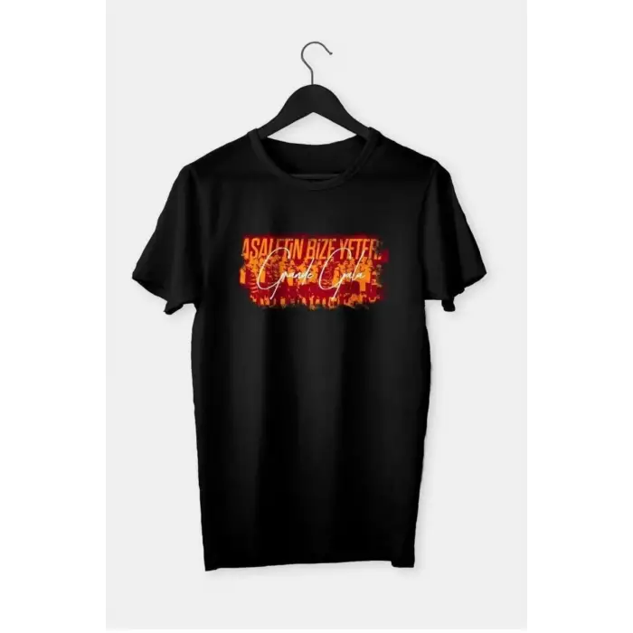 Erkek Siyah Grande Gala Baskılı Oversize Bisiklet Yaka Tshirt