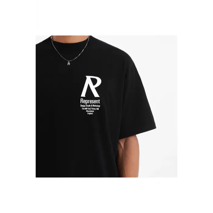 Erkek Siyah Represent Baskılı Bisiklet Yaka Tshirt