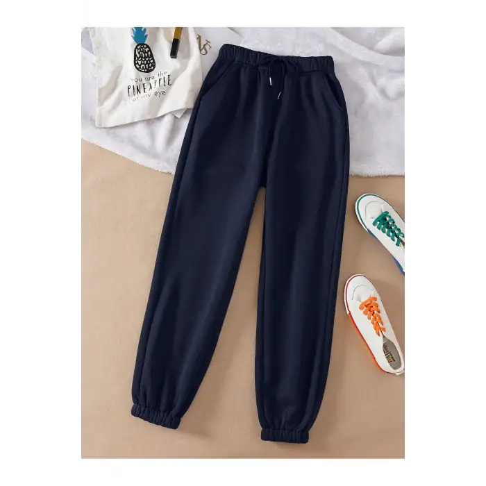 Essnce Solid Drawstring Waist Thermal Lined 4 Mevsim Eşofman