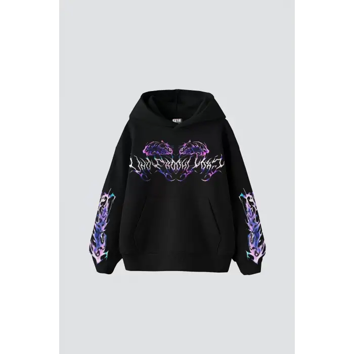 Eternal Text Baskılı Oversize Unisex Siyah