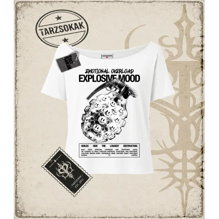 EXPLOTION MOOD Kadın Kayık Yaka Tişört