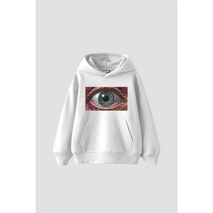 Eye Hallucination Baskılı Oversize Unisex Beyaz