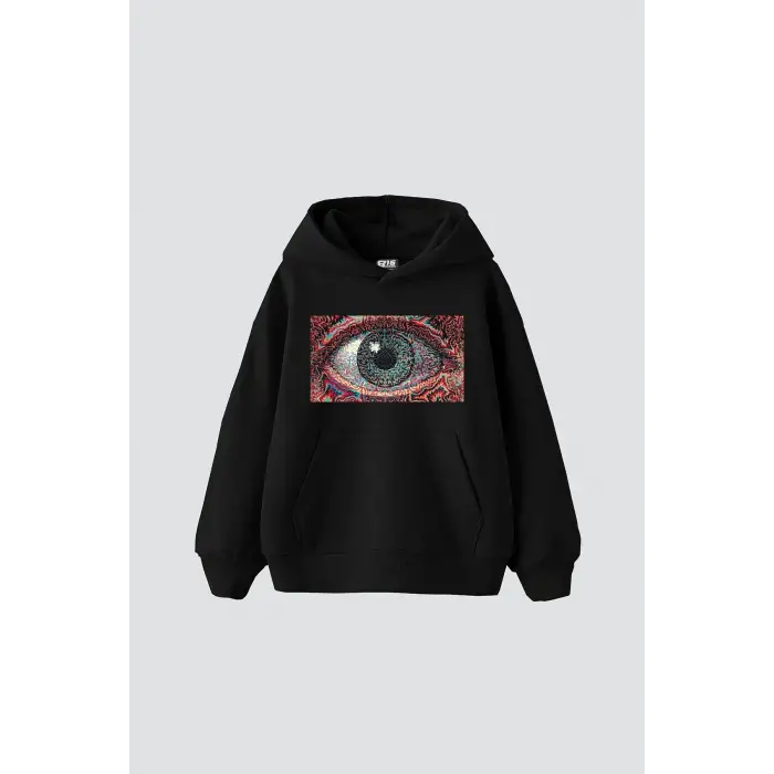 Eye Hallucination Baskılı Oversize Unisex Siyah