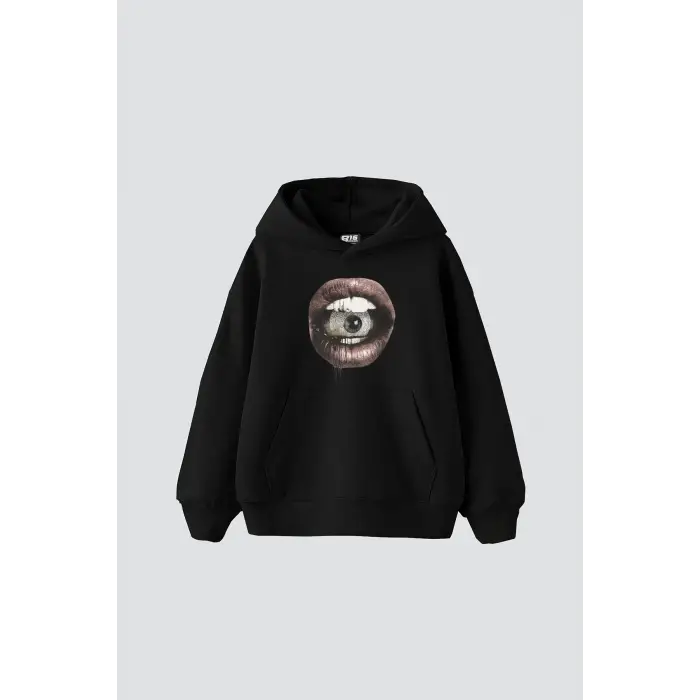 Eye In Mouth Baskılı Oversize Unisex Premium Siyah