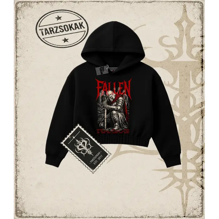 FALLEN Kadın Crop Kapşonlu Sweatshirt