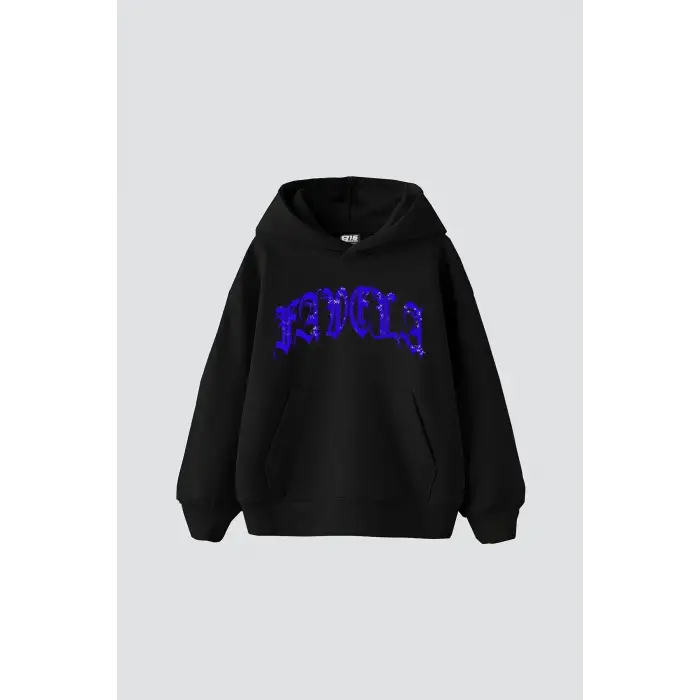 Favela Mavi Taş Baskılı Oversize Unisex Siyah