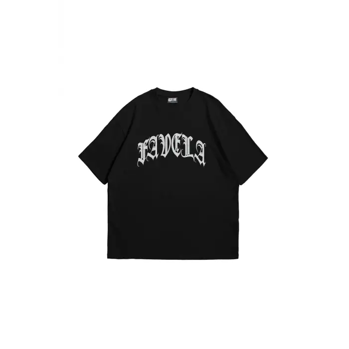 Favela Taş Baskılı Oversize Unisex Siyah