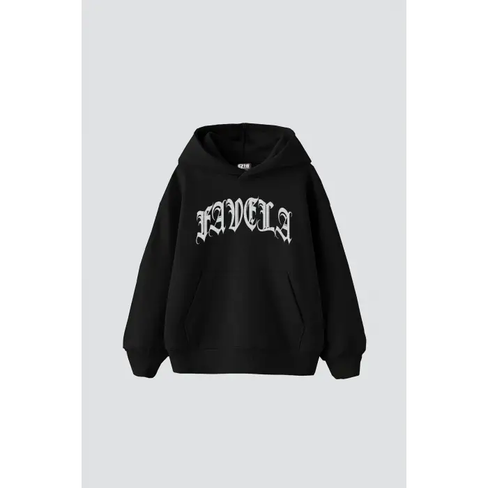 Favela Taş Baskılı Oversize Unisex Siyah
