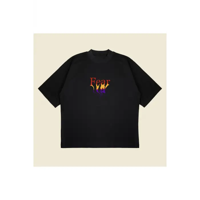 Fear Baskılı Oversize Unisex Pamuklu Nefes Alan Kalın Kumaşlı