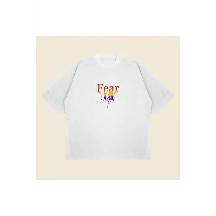 Fear Baskılı Oversize Unisex Pamuklu Nefes Alan Kalın Kumaşlı