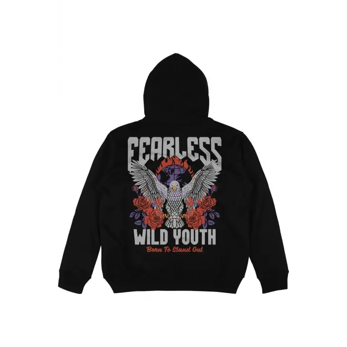 Fearless Siyah Oversize Unisex Kapüşonlu Sweatshirt Hoodie