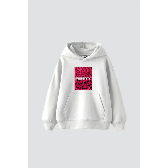 Feisty Baskılı Oversize Unisex Beyaz