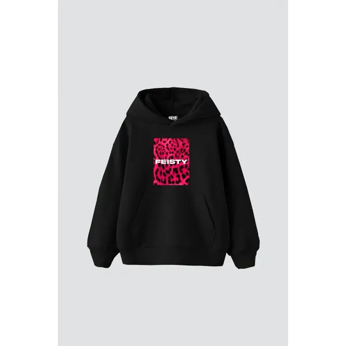 Feisty Baskılı Oversize Unisex Siyah