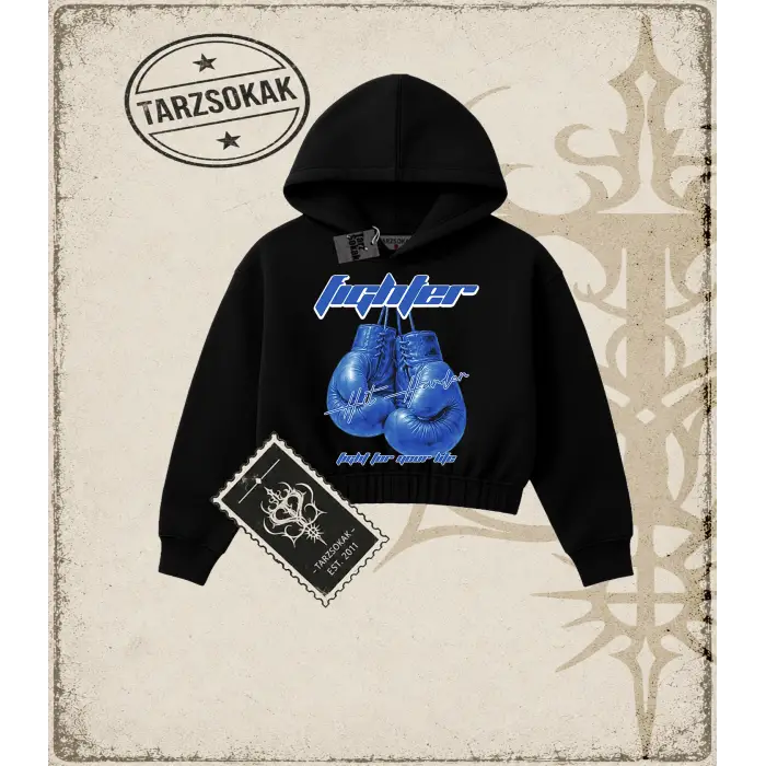 FIGHTER Kadın Crop Kapşonlu Sweatshirt