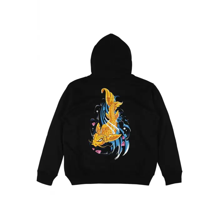 Fish Siyah Oversize Unisex Kapüşonlu Sweatshirt Hoodie