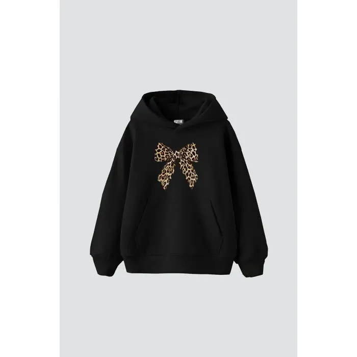 Fiyonk Leopar Baskılı Oversize Unisex Premium Siyah