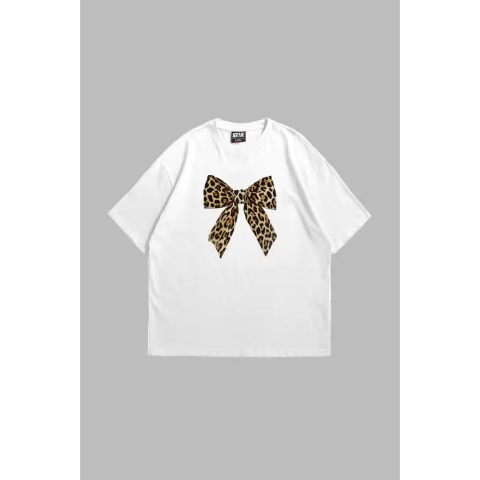 Fiyonk Leopar Baskılı Relaxed Fit Beyaz