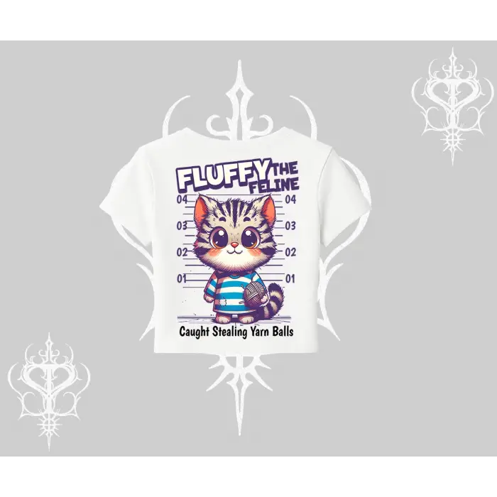 Fluffy The Feline Yazılı Sevimli Kedi Arka Baskılı Babby Tee Tshirt