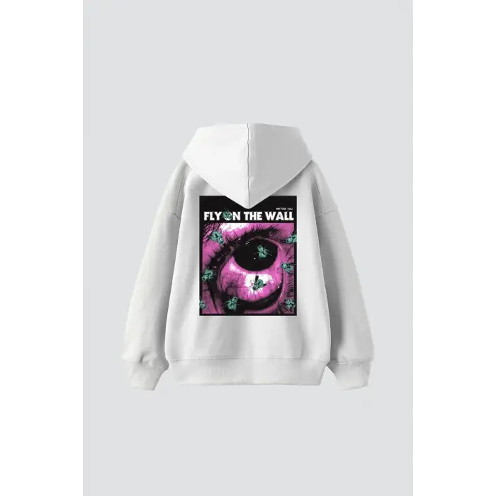 Fly On The Wall Baskılı Oversize Unisex Beyaz