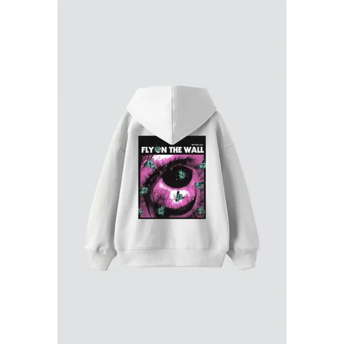 Fly On The Wall Baskılı Oversize Unisex Beyaz