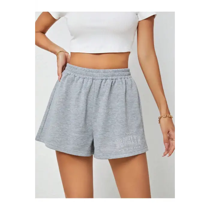 Frenchy Letter Graphic Elastic Waist Şort