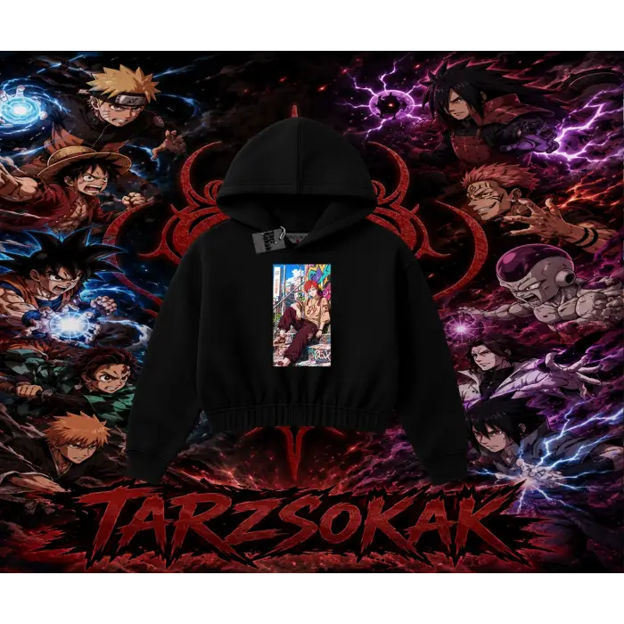 Gaara Naruto Anime Karakteri Kadın Crop Kapşonlu Sweatshirt Beyaz