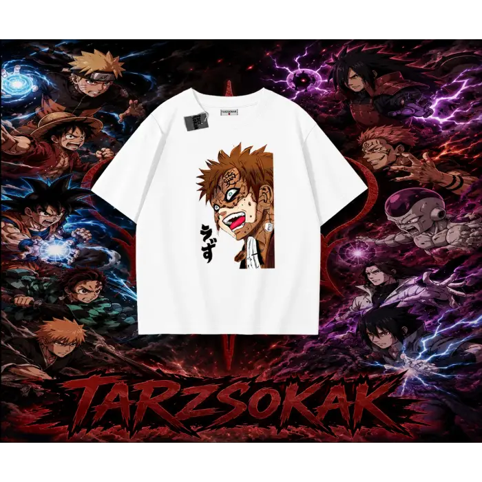 Gaara Naruto Anime Karakteri Oversize Unisex Tişört Beyaz
