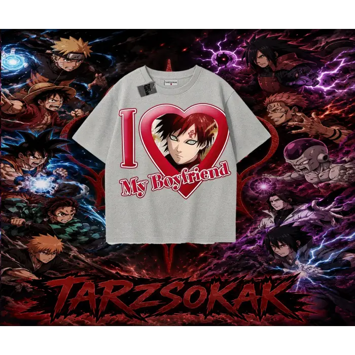 Gaara Naruto Anime Karakteri Oversize Unisex Tişört Beyaz