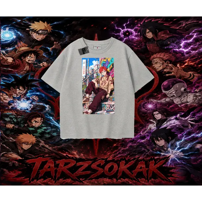 Gaara Naruto Anime Karakteri Oversize Unisex Tişört Beyaz