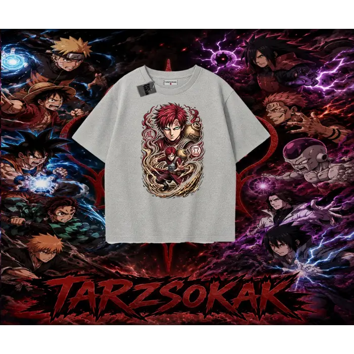 Gaara Naruto Anime Karakteri Oversize Unisex Tişört Beyaz
