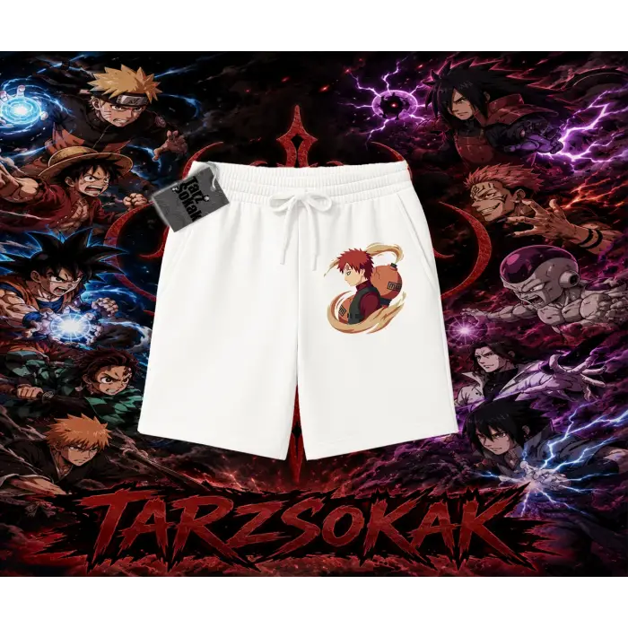 Gaara Naruto Anime Karakteri Unisex Şort Beyaz
