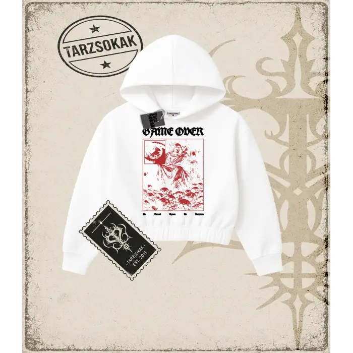 GAMEOVER Kadın Crop Kapşonlu Sweatshirt