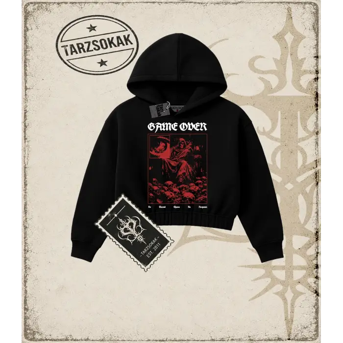 GAMEOVER Kadın Crop Kapşonlu Sweatshirt