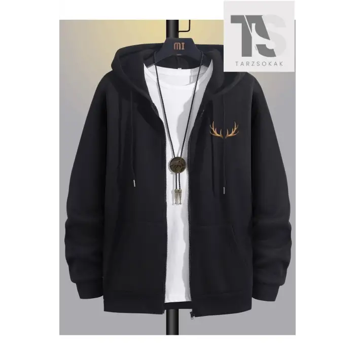 Geyik Boynuz Sweatshirt Fermuarlı Hırka