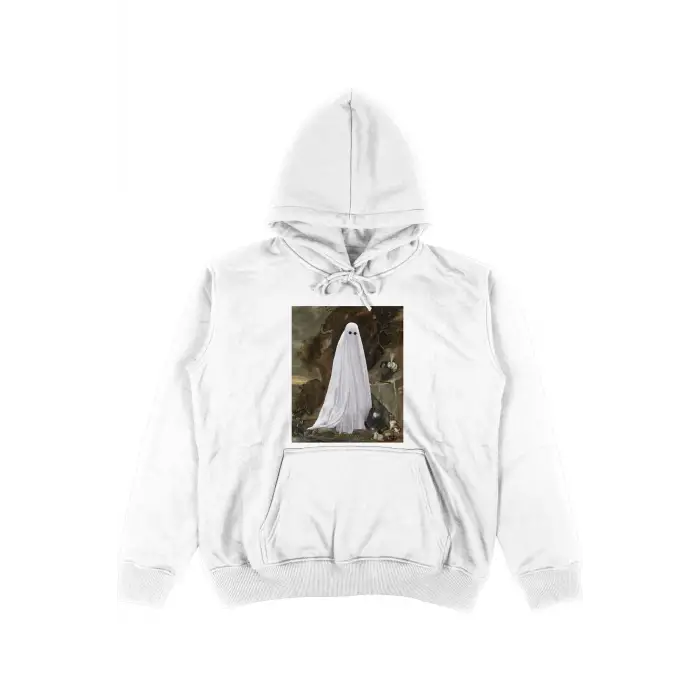 Ghost Beyaz Oversize Unisex Kapüşonlu Sweatshirt Hoodie